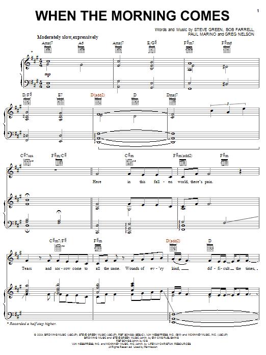 Download Steve Green When The Morning Comes Sheet Music and learn how to play Piano, Vocal & Guitar (Right-Hand Melody) PDF digital score in minutes