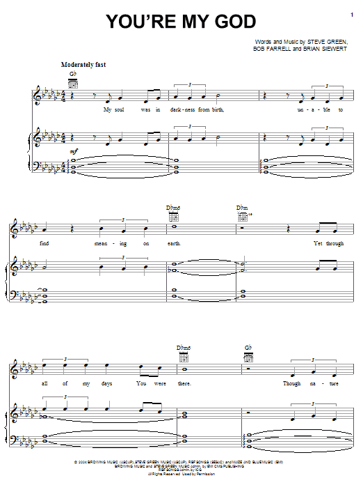 Download Steve Green You're My God Sheet Music and learn how to play Piano, Vocal & Guitar (Right-Hand Melody) PDF digital score in minutes