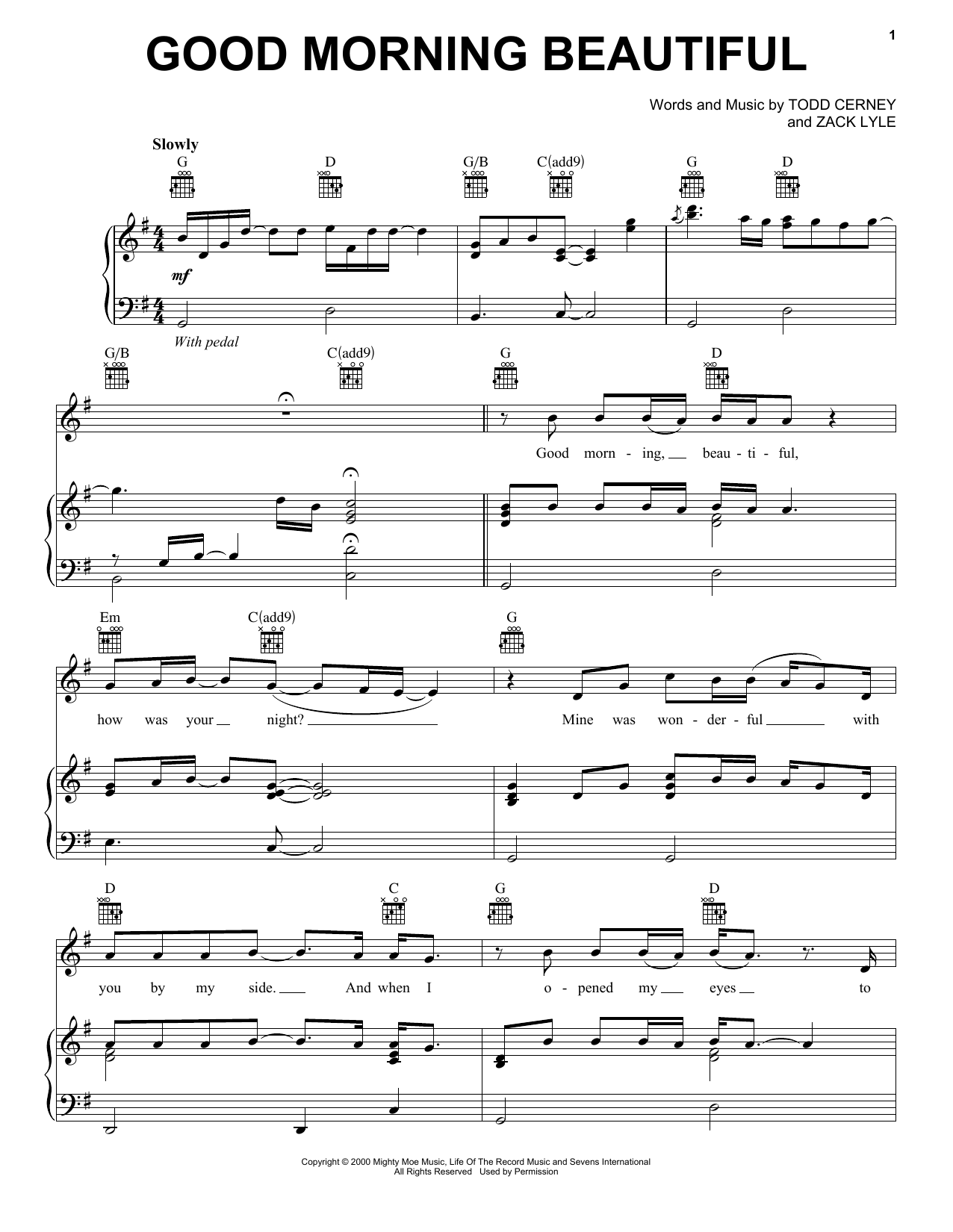 Download Steve Holy Good Morning Beautiful Sheet Music and learn how to play Piano, Vocal & Guitar (Right-Hand Melody) PDF digital score in minutes