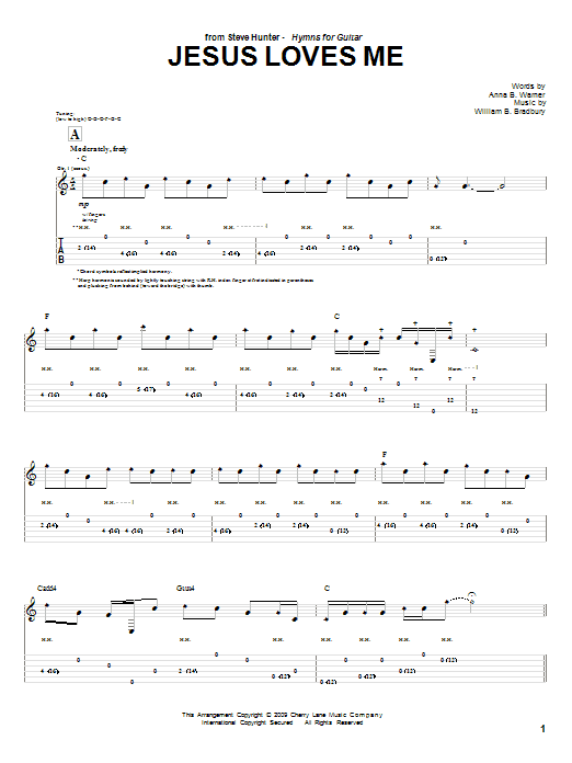 Download Steve Hunter Jesus Loves Me Sheet Music and learn how to play Guitar Tab PDF digital score in minutes