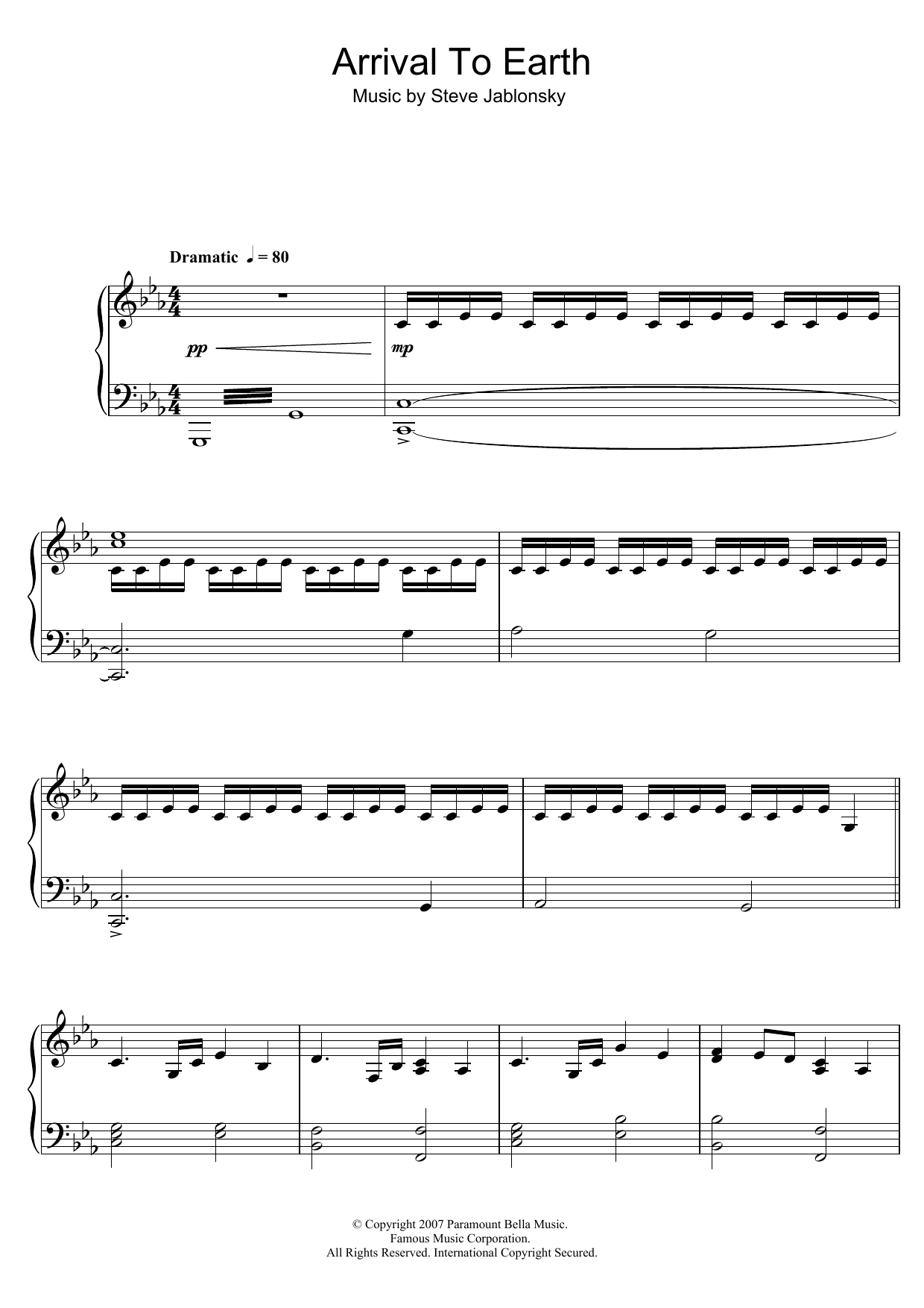 Download Steve Jablonsky Transformers: Arrival To Earth Sheet Music and learn how to play Piano PDF digital score in minutes