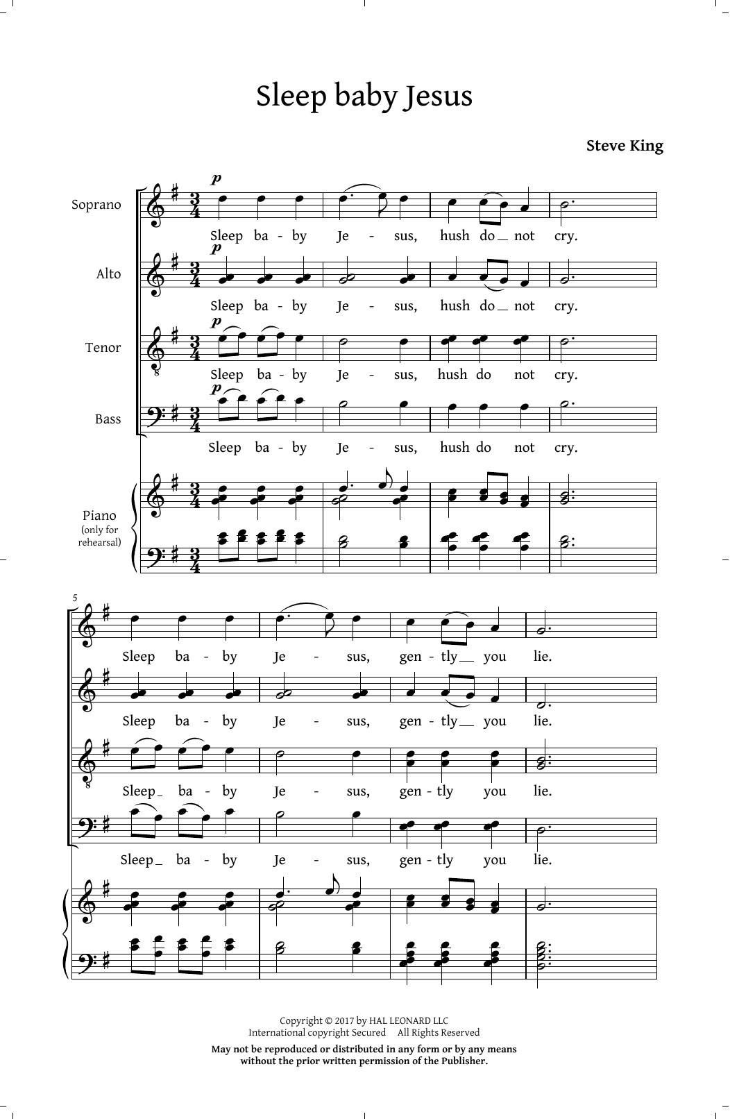 Download Steve King Sleep Baby Jesus Sheet Music and learn how to play SATB PDF digital score in minutes
