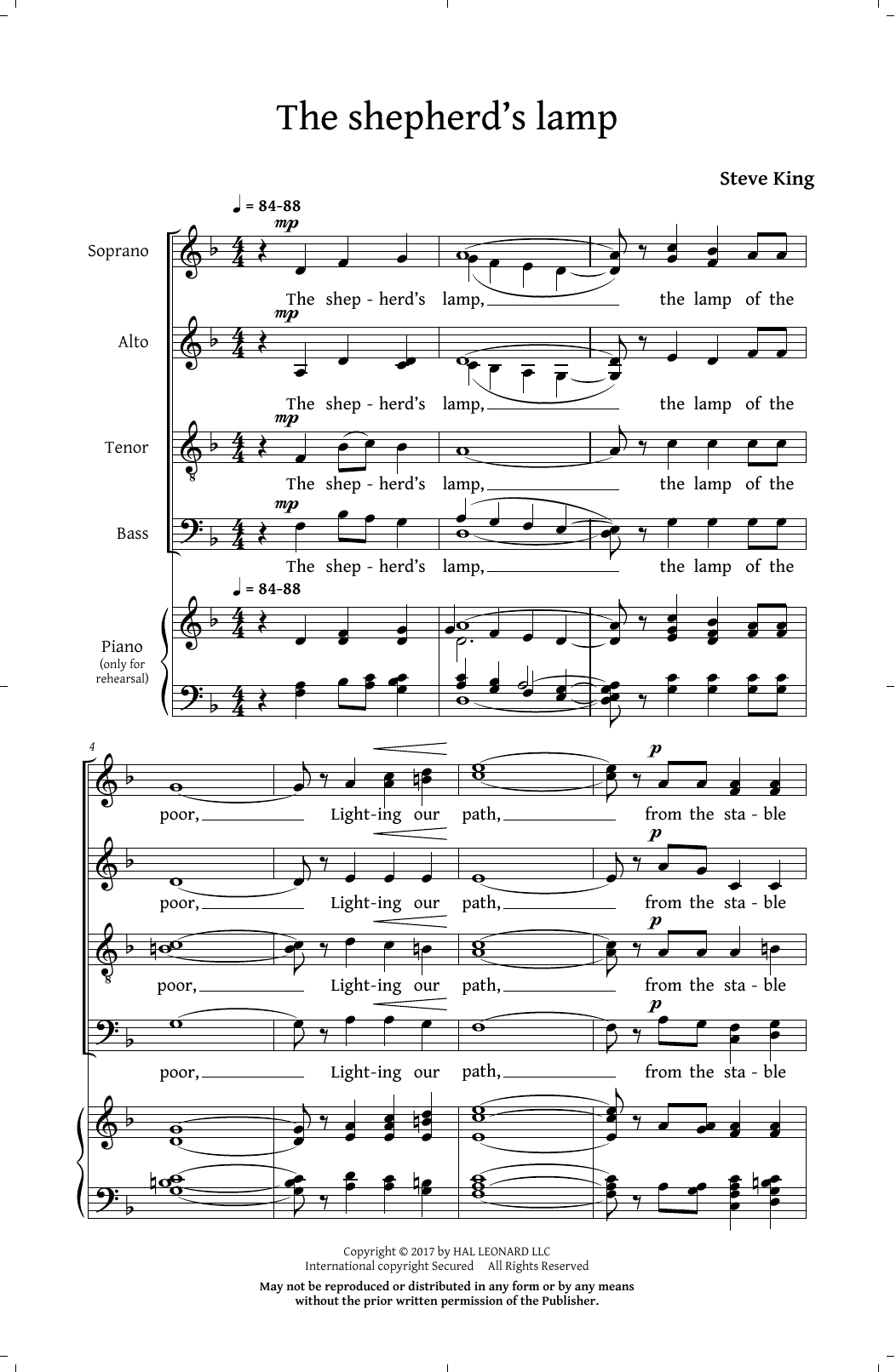 Download Steve King The Shepherd's Lamp Carol Sheet Music and learn how to play SATB PDF digital score in minutes