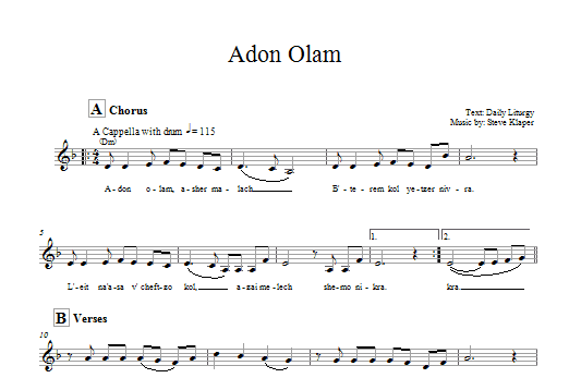 Download Steve Klaper Adon Olam Sheet Music and learn how to play Melody Line, Lyrics & Chords PDF digital score in minutes