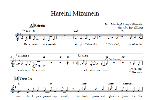 Download Steve Klaper Hareini Mizamein Sheet Music and learn how to play Melody Line, Lyrics & Chords PDF digital score in minutes