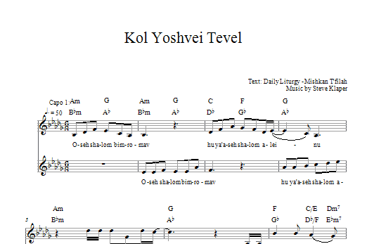 Download Steve Klaper Kol Yoshvei Tevel Sheet Music and learn how to play Melody Line, Lyrics & Chords PDF digital score in minutes