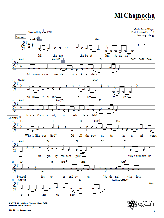 Download Steve Klaper Mi Chamocha (morning) Sheet Music and learn how to play Melody Line, Lyrics & Chords PDF digital score in minutes