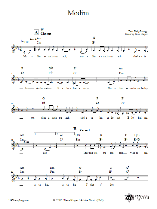 Download Steve Klaper Modim Sheet Music and learn how to play Melody Line, Lyrics & Chords PDF digital score in minutes