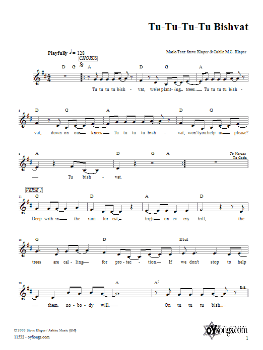 Download Steve Klaper Tu-Tu-Tu-Tu Bishvat Sheet Music and learn how to play Melody Line, Lyrics & Chords PDF digital score in minutes