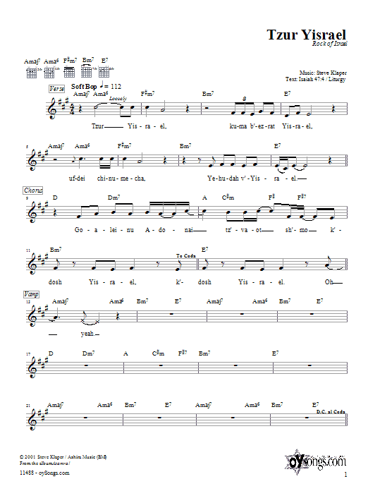 Download Steve Klaper Tzur Yisrael Sheet Music and learn how to play Melody Line, Lyrics & Chords PDF digital score in minutes