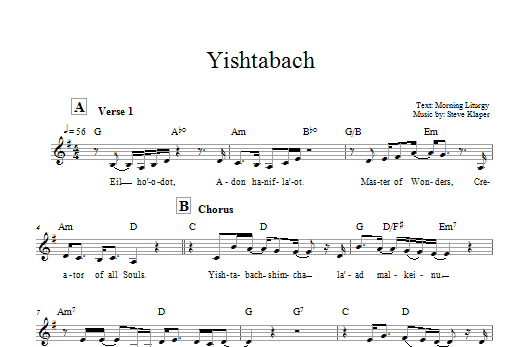 Download Steve Klaper Yishtabach Sheet Music and learn how to play Melody Line, Lyrics & Chords PDF digital score in minutes