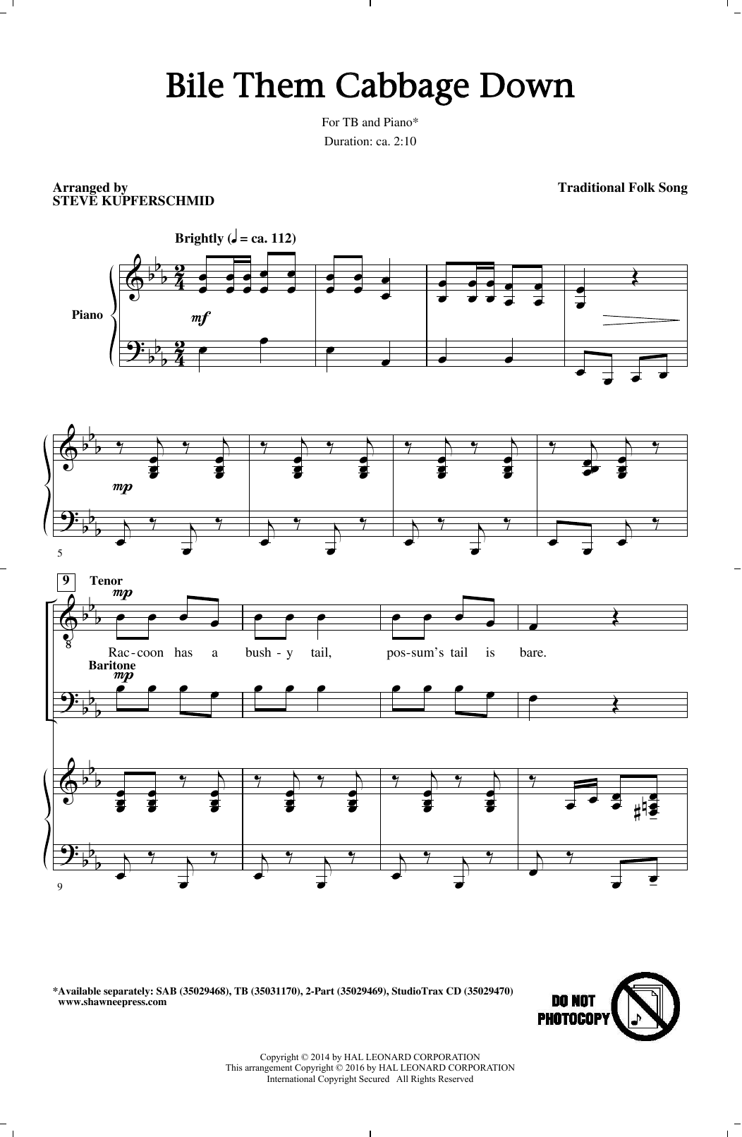 Download Traditional Folksong Bile Them Cabbage Down (arr. Steve Kupferschmid) Sheet Music and learn how to play TB PDF digital score in minutes