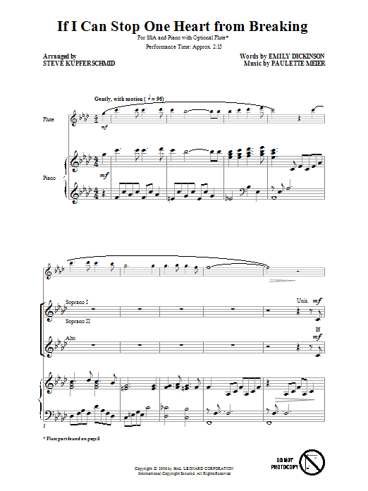 Download Paulette Meier If I Can Stop One Heart From Breaking (arr. Steve Kupferschmid) Sheet Music and learn how to play Choral PDF digital score in minutes