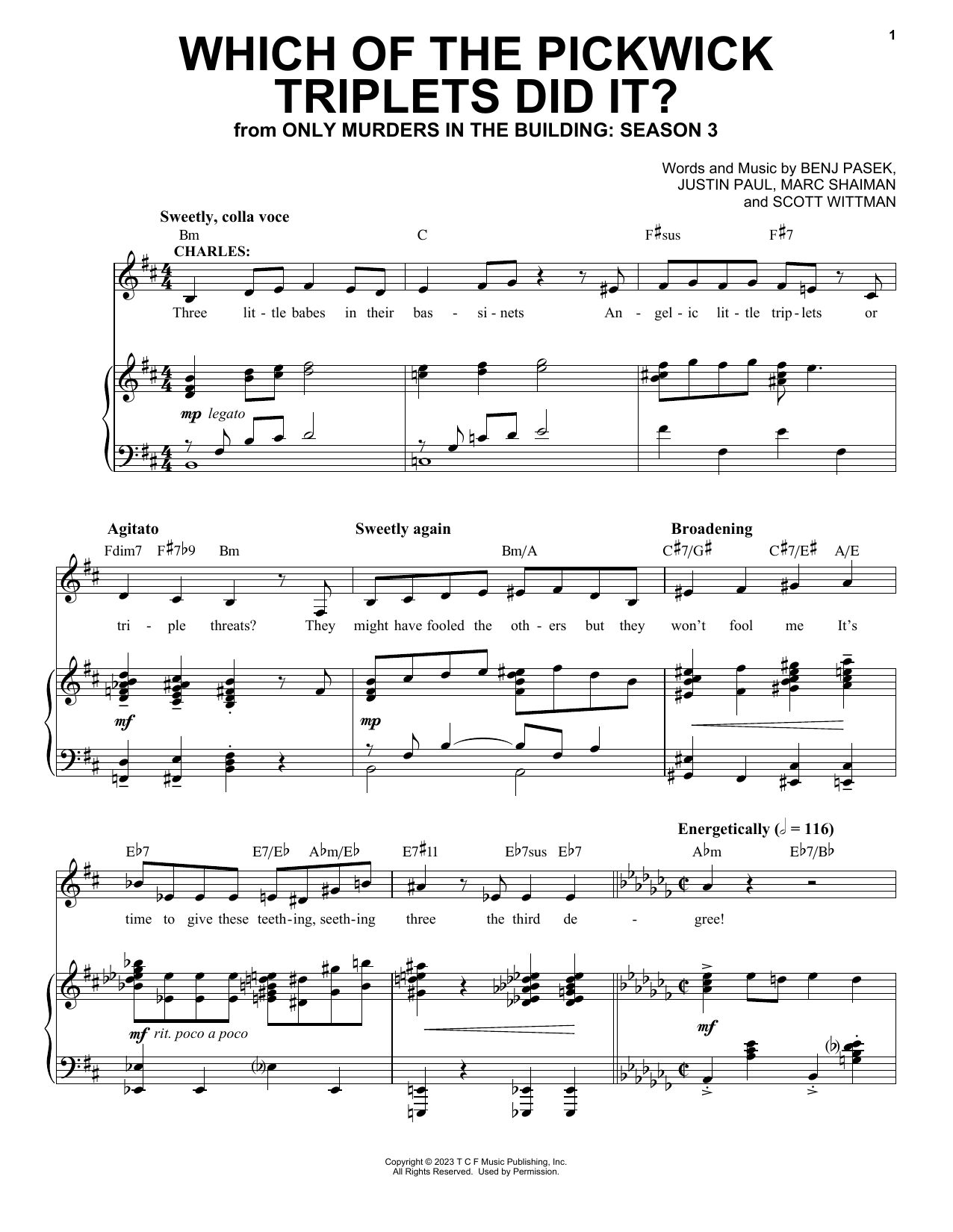 Download Steve Martin Which Of The Pickwick Triplets Did It? (from Only Murders In The Building: Seaso Sheet Music and learn how to play Piano & Vocal PDF digital score in minutes