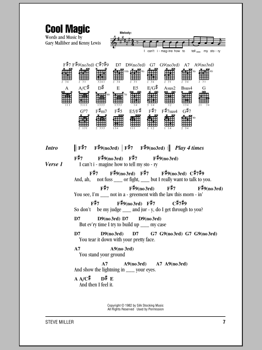 Download Steve Miller Band Cool Magic Sheet Music and learn how to play Lyrics & Chords PDF digital score in minutes