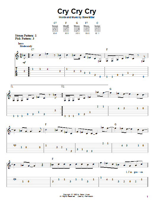 Download Steve Miller Band Cry Cry Cry Sheet Music and learn how to play Lyrics & Chords PDF digital score in minutes