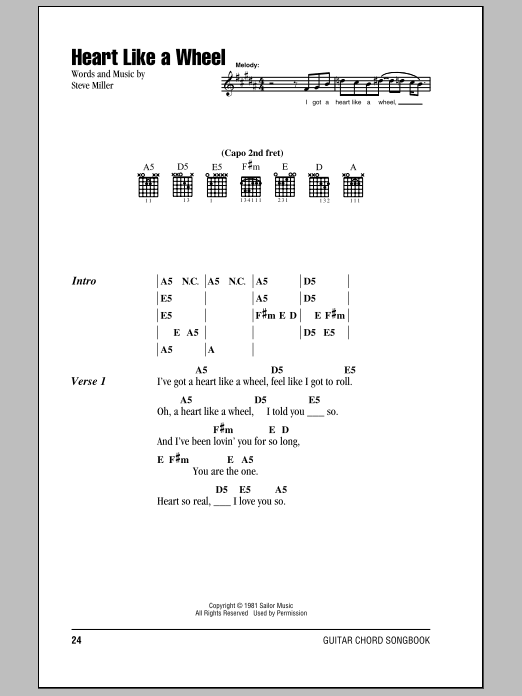 Download Steve Miller Band Heart Like A Wheel Sheet Music and learn how to play Lyrics & Chords PDF digital score in minutes