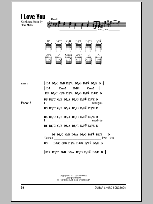 Download Steve Miller Band I Love You Sheet Music and learn how to play Lyrics & Chords PDF digital score in minutes