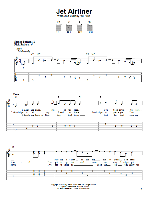 Download The Steve Miller Band Jet Airliner Sheet Music and learn how to play Guitar Tab Play-Along PDF digital score in minutes