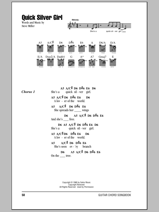 Download Steve Miller Band Quick Silver Girl Sheet Music and learn how to play Lyrics & Chords PDF digital score in minutes