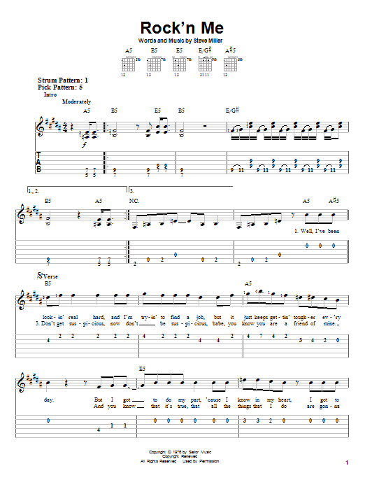 Download The Steve Miller Band Rock'n Me Sheet Music and learn how to play Bass Guitar Tab PDF digital score in minutes