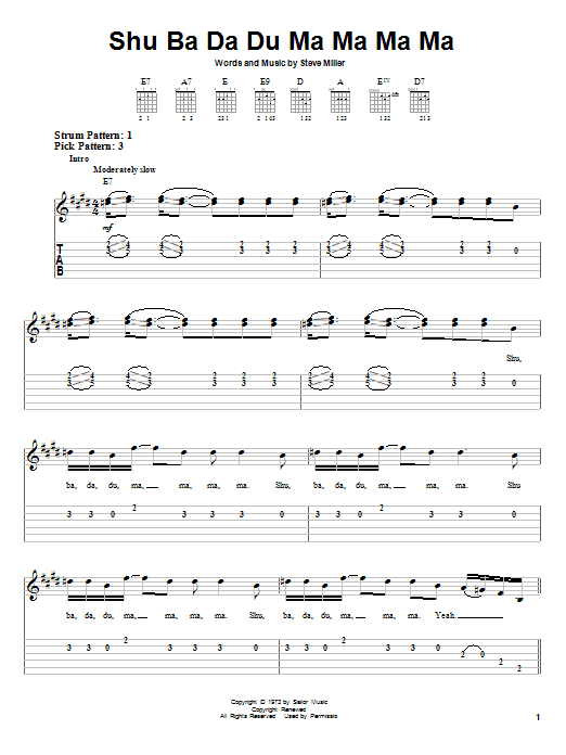 Download Steve Miller Band Shu Ba Da Du Ma Ma Ma Ma Sheet Music and learn how to play Lyrics & Chords PDF digital score in minutes