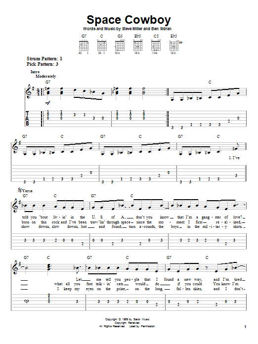 Download The Steve Miller Band Space Cowboy Sheet Music and learn how to play Ukulele PDF digital score in minutes
