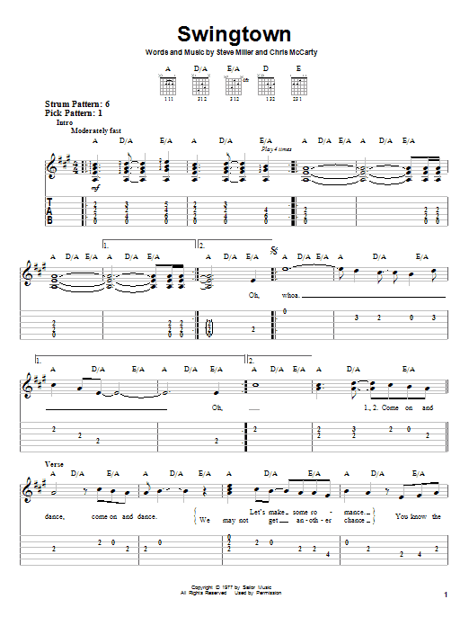 Download Steve Miller Band Swingtown Sheet Music and learn how to play Drums Transcription PDF digital score in minutes