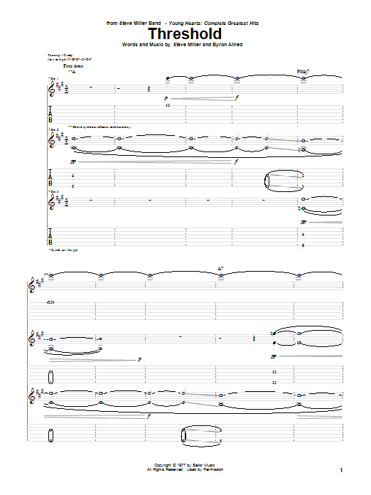Download Steve Miller Band Threshold Sheet Music and learn how to play Guitar Tab PDF digital score in minutes