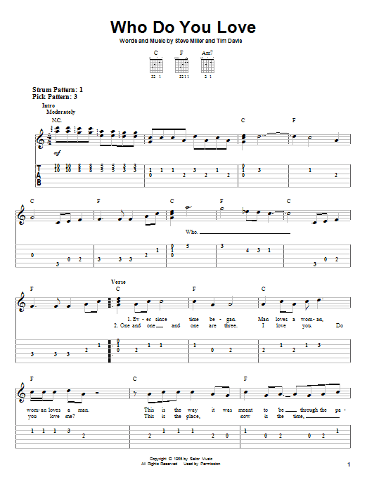 Download The Steve Miller Band Who Do You Love Sheet Music and learn how to play Piano, Vocal & Guitar (Right-Hand Melody) PDF digital score in minutes