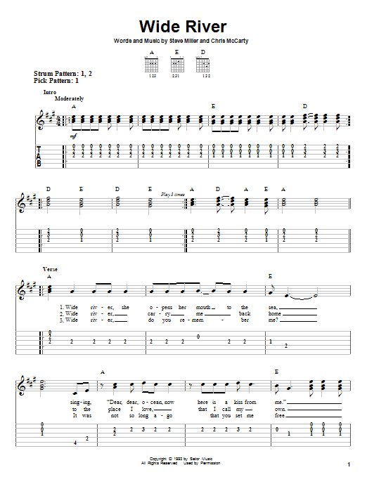 Download Steve Miller Band Wide River Sheet Music and learn how to play Lyrics & Chords PDF digital score in minutes