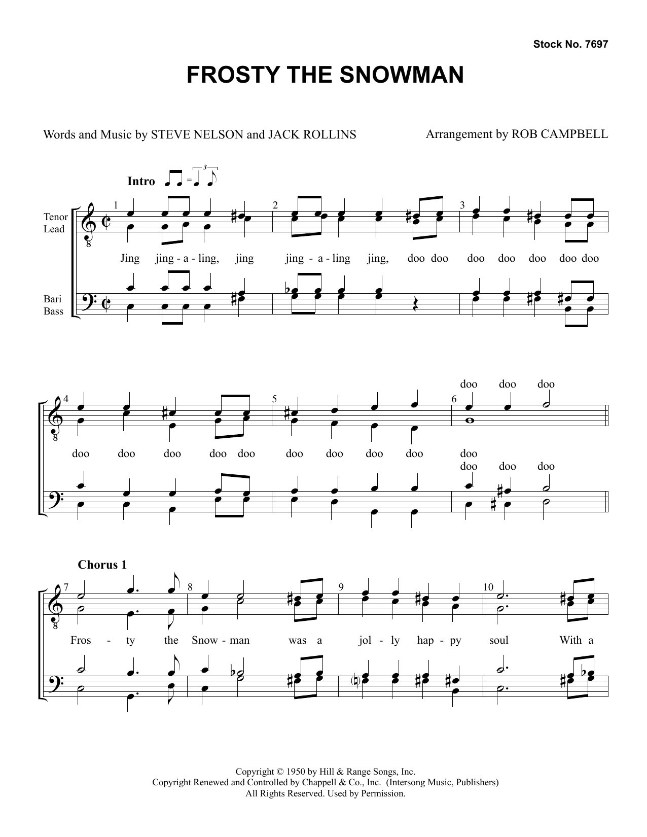 Download Steve Nelson & Jack Rollins Frosty The Snowman (arr. Rob Campbell) Sheet Music and learn how to play TTBB Choir PDF digital score in minutes