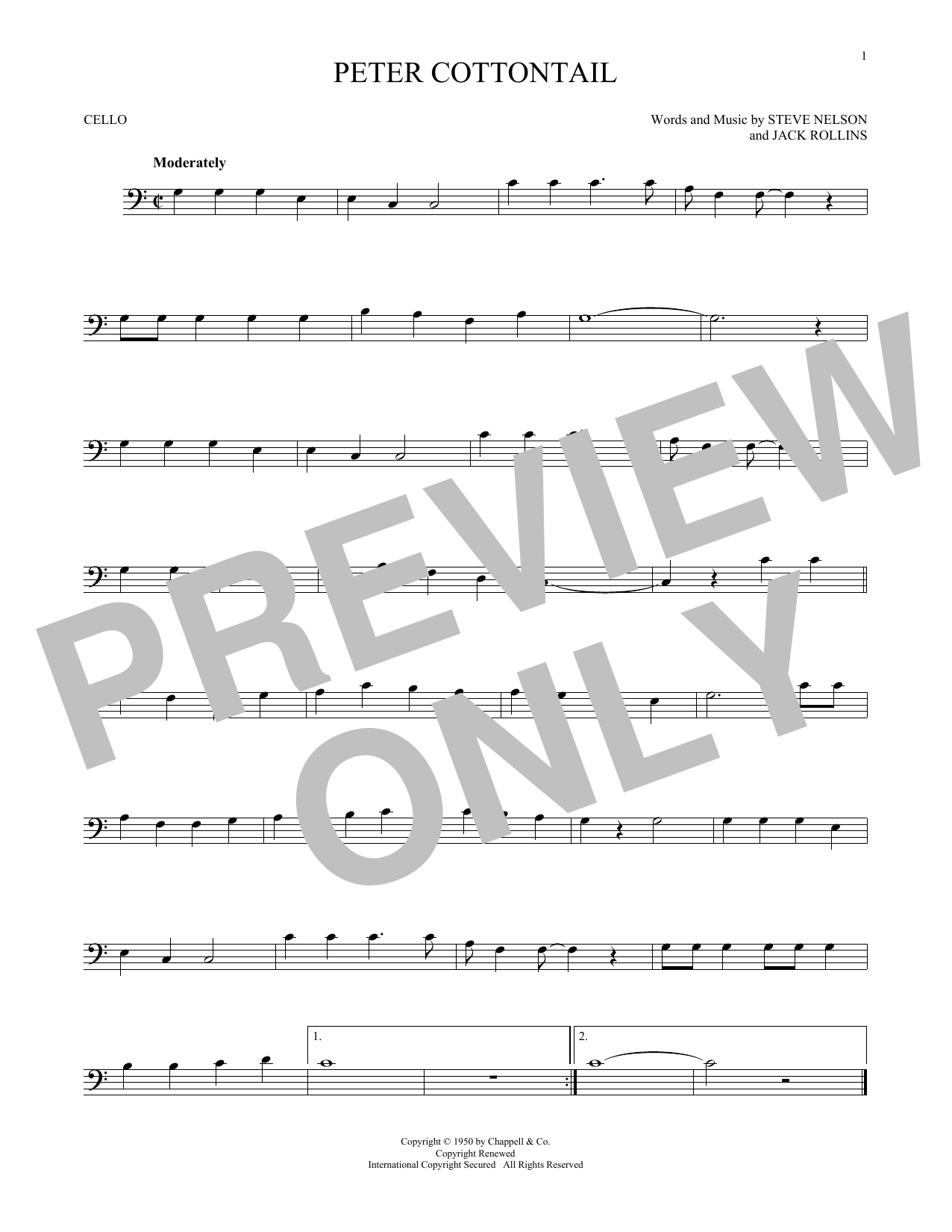 Download Jack Rollins Peter Cottontail Sheet Music and learn how to play Cello PDF digital score in minutes