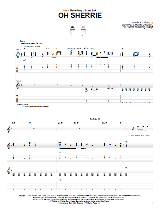 Download Steve Perry Oh Sherrie Sheet Music and learn how to play Melody Line, Lyrics & Chords PDF digital score in minutes