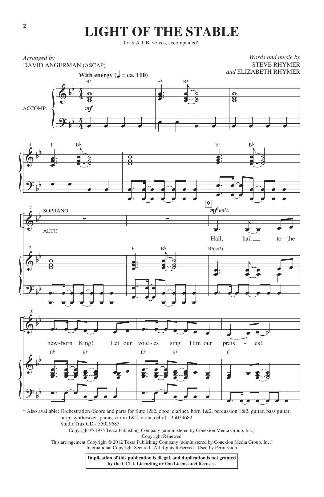 Download Steve Rhymer and Elizabeth Rhymer Light Of The Stable (from All Is Well) (arr. David Angerman) Sheet Music and learn how to play SATB Choir PDF digital score in minutes