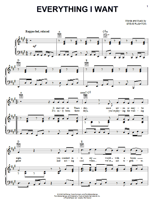Download Steve Rushton Everything I Want Sheet Music and learn how to play Piano, Vocal & Guitar (Right-Hand Melody) PDF digital score in minutes