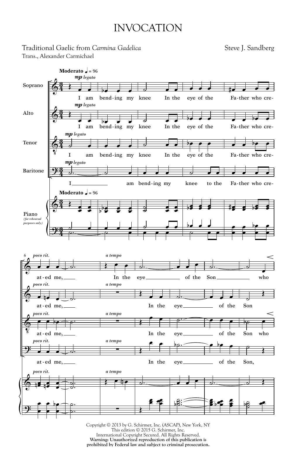 Download Steve Sandberg Invocation Sheet Music and learn how to play SATB PDF digital score in minutes