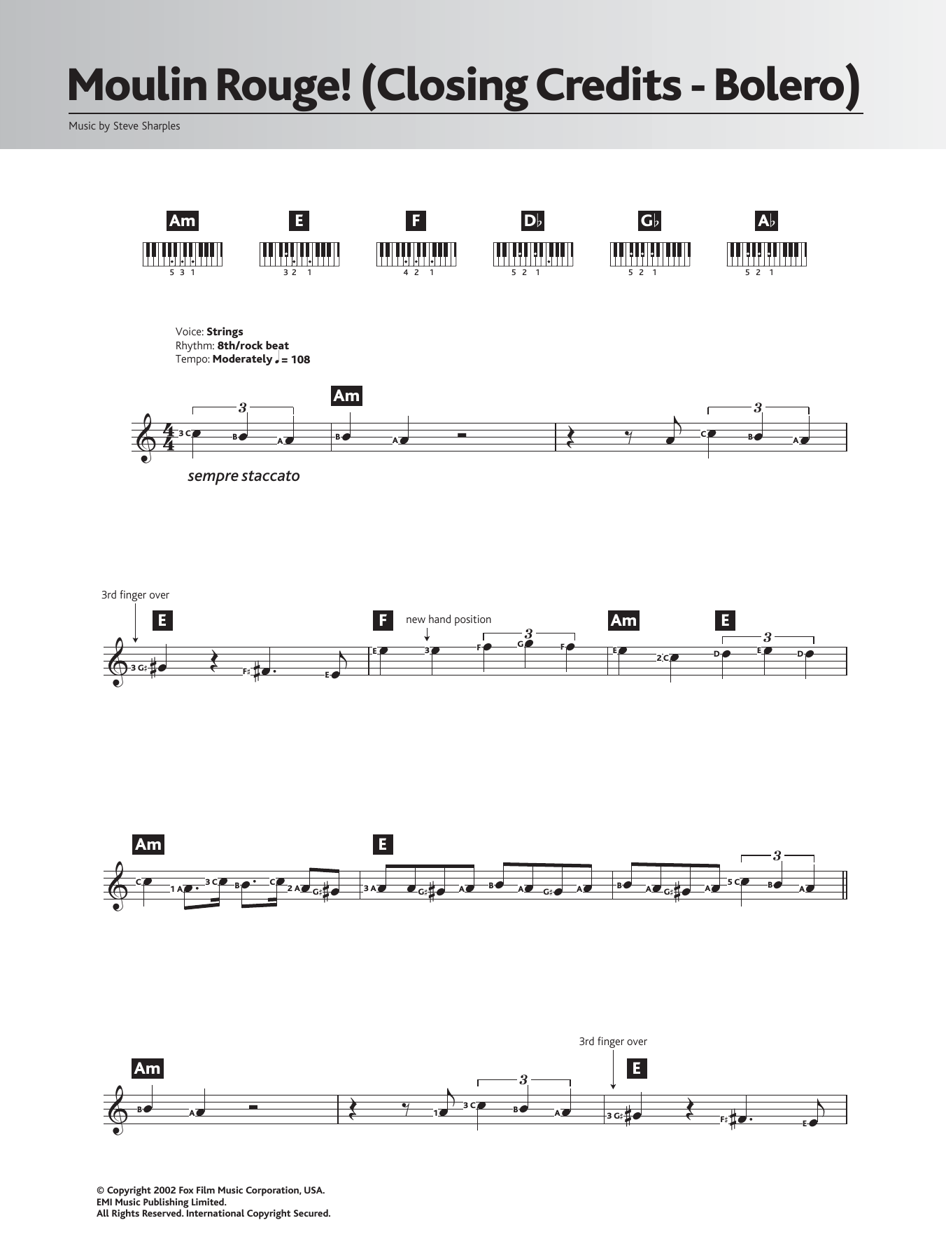 Download Steve Sharples Bolero (Closing Credits from 'Moulin Rouge') Sheet Music and learn how to play Keyboard PDF digital score in minutes