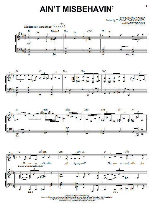 Download Steve Tyrell Ain't Misbehavin' Sheet Music and learn how to play Piano, Vocal & Guitar (Right-Hand Melody) PDF digital score in minutes