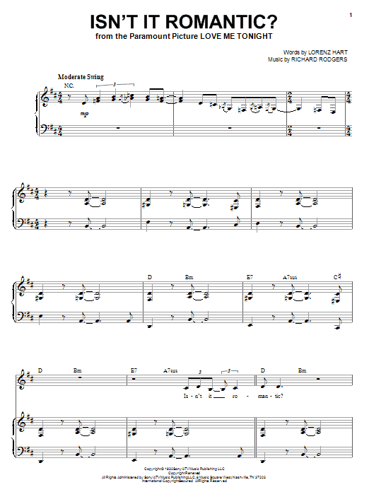 Download Steve Tyrell Isn't It Romantic? Sheet Music and learn how to play Piano, Vocal & Guitar (Right-Hand Melody) PDF digital score in minutes