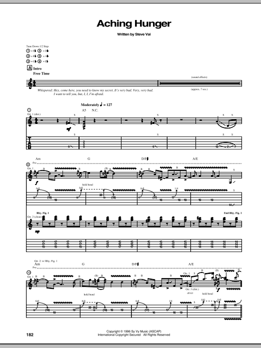 Download Steve Vai Aching Hunger Sheet Music and learn how to play Guitar Tab PDF digital score in minutes