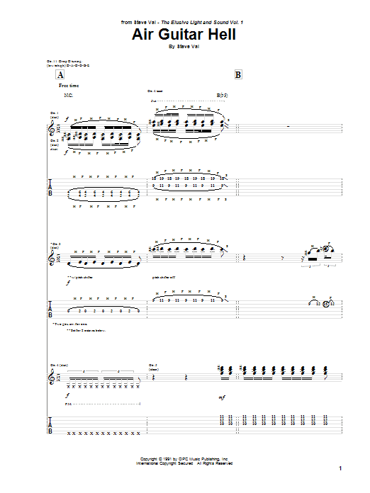 Download Steve Vai Air Guitar Hell Sheet Music and learn how to play Guitar Tab PDF digital score in minutes