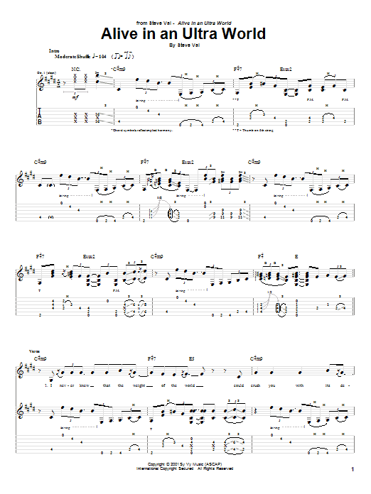 Download Steve Vai Alive In An Ultra World Sheet Music and learn how to play Guitar Tab PDF digital score in minutes