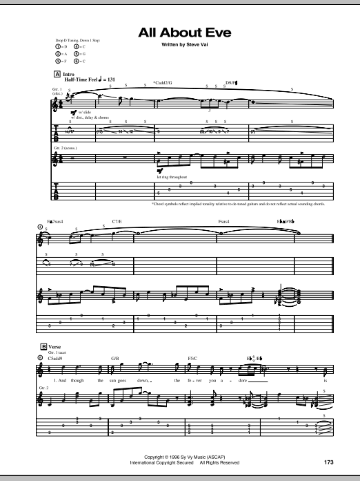 Download Steve Vai All About Eve Sheet Music and learn how to play Guitar Tab PDF digital score in minutes