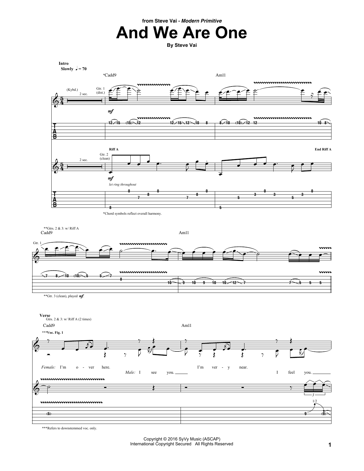 Download Steve Vai And We Are One Sheet Music and learn how to play Guitar Tab PDF digital score in minutes
