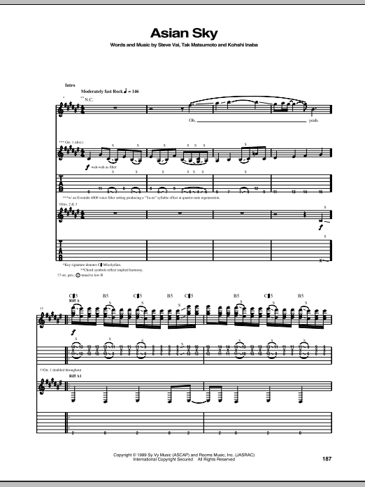 Download Steve Vai Asian Sky Sheet Music and learn how to play Guitar Tab PDF digital score in minutes