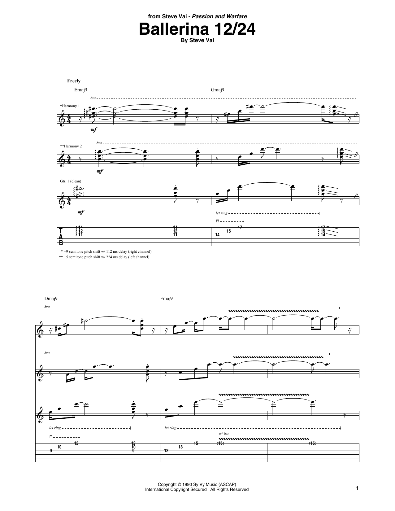 Download Steve Vai Ballerina 12/24 Sheet Music and learn how to play Guitar Tab PDF digital score in minutes
