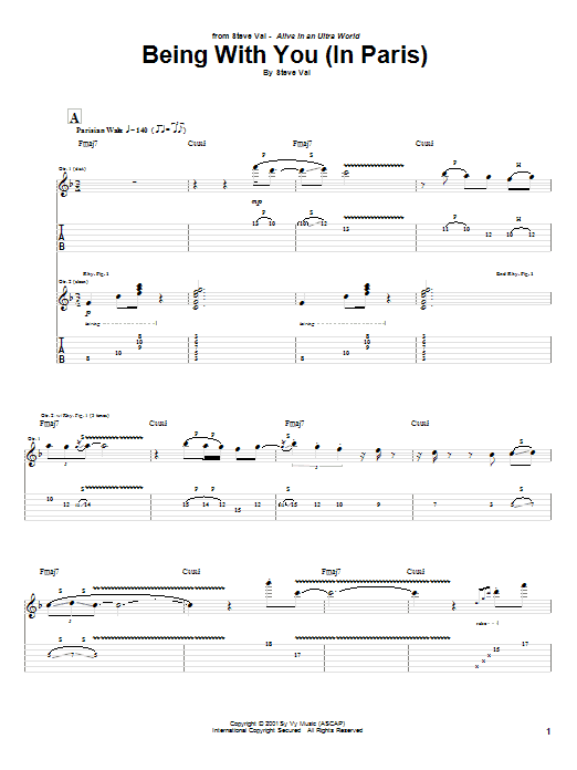 Download Steve Vai Being With You (In Paris) Sheet Music and learn how to play Guitar Tab PDF digital score in minutes