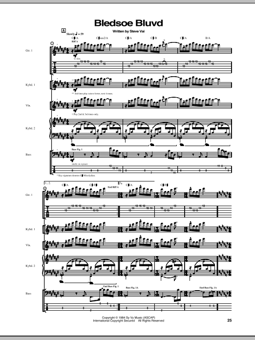 Download Steve Vai Bledsoe Bluvd Sheet Music and learn how to play Guitar Tab PDF digital score in minutes