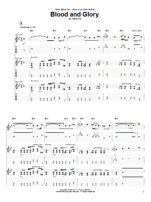 Download Steve Vai Blood And Glory Sheet Music and learn how to play Guitar Tab PDF digital score in minutes